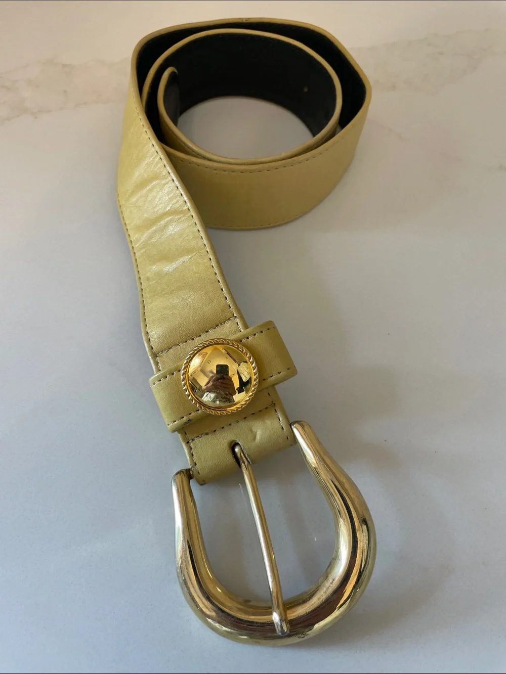 VTG Alden Howard Butter Yellow Gold Buckle Retro Mod Preppy Chic MidCentury Belt